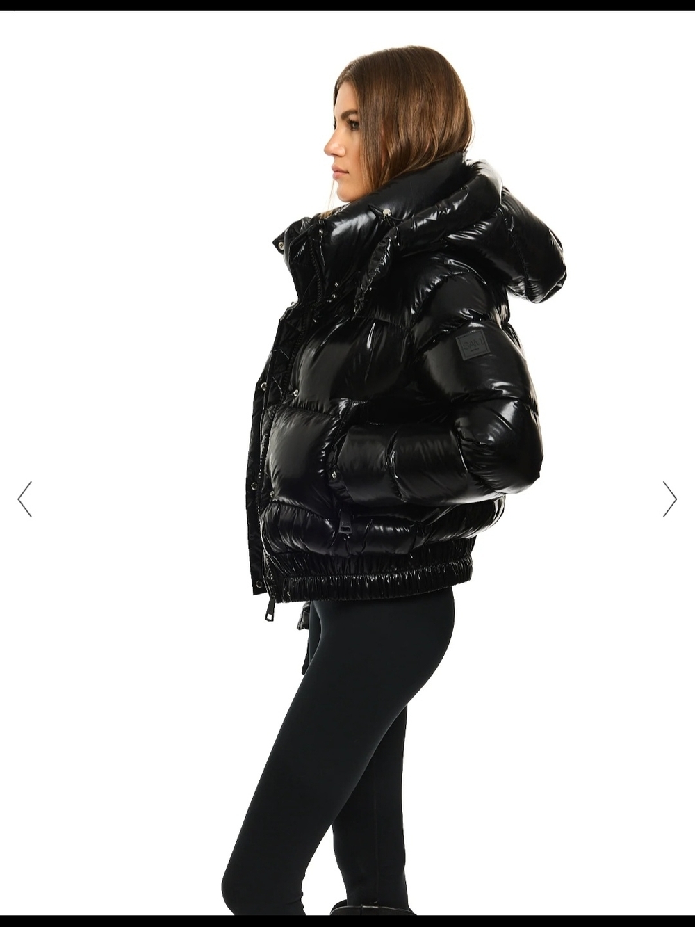 Sam Edelman Glossy Black Hooded Puffer Jacket